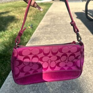 Coach Pink Monogram Shoulder Bag with Leather Trim